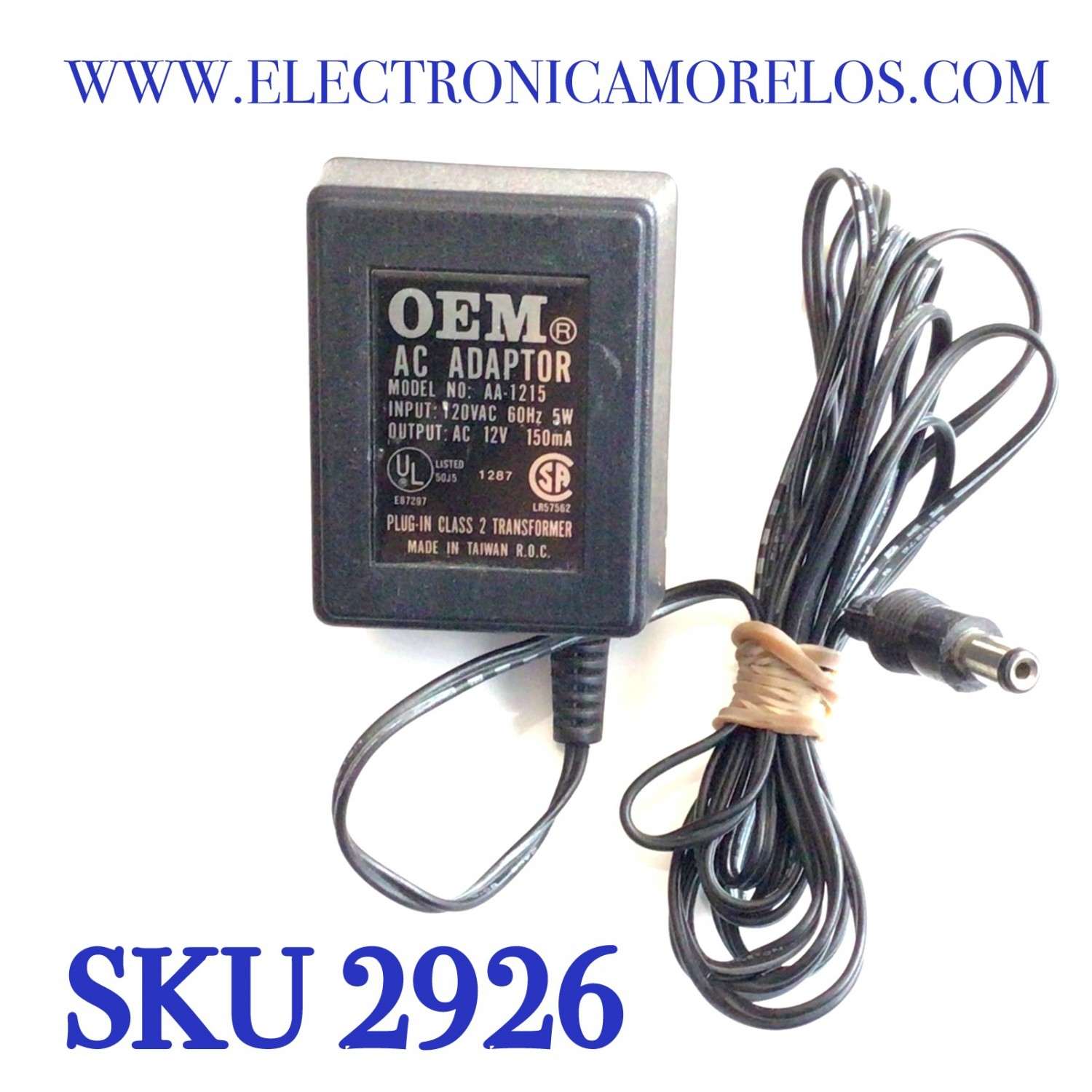 CARGADOR / ADAPTADOR DE FUENTE DE ALIMENTACION OEM / NUMERO DE PARTE AA-1215 / ENTRADA VCA 120V 60HZ 5W / SALIDA VCD 12V 150MA / MODELO AA-1215